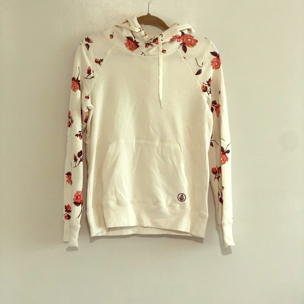 Volcom White Sweatshirt with Flowers Size M